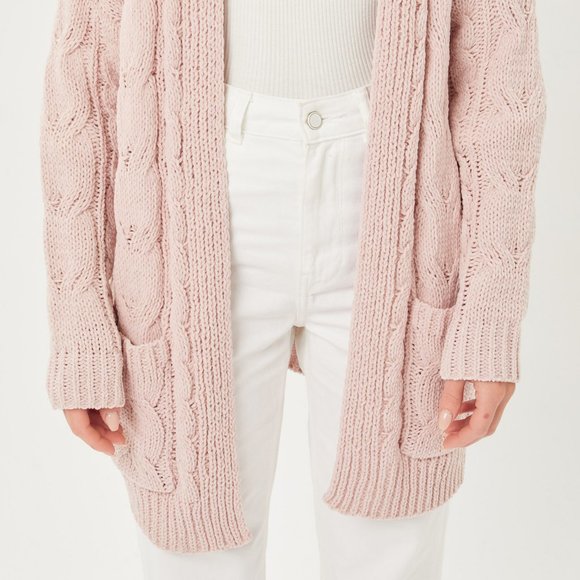 NEW Chunky Cable Rib Knit Open Front Long Cardigan - Picture 8 of 11